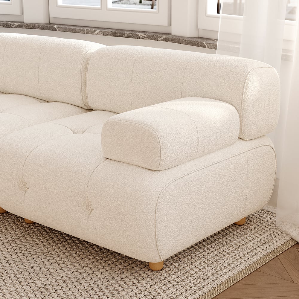 Modern L-Shaped Modular White Boucle Corner Sectional Sofa Loveseat with Wood Legs