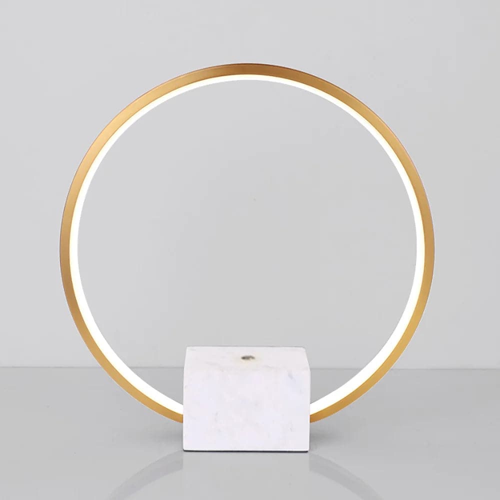 Lampe de table circulaire LED moderne en or avec base en marbre blanc