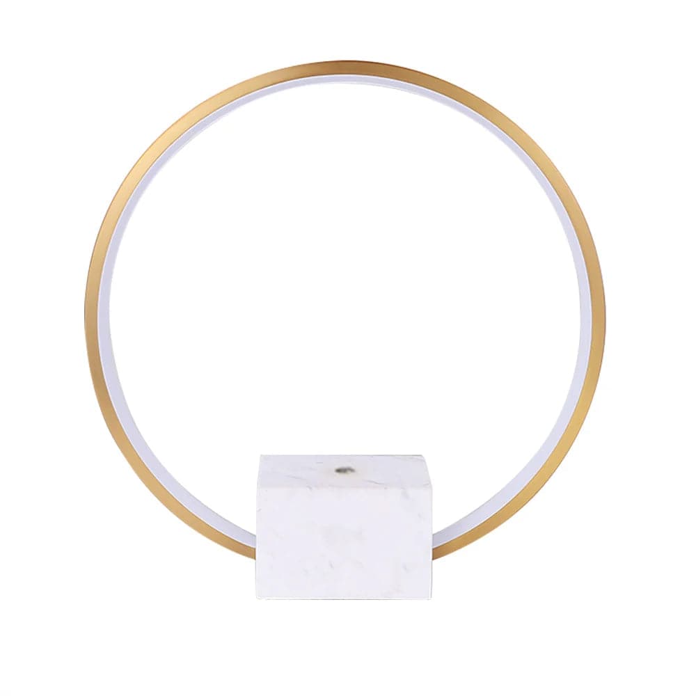 Lampe de table circulaire LED moderne en or avec base en marbre blanc