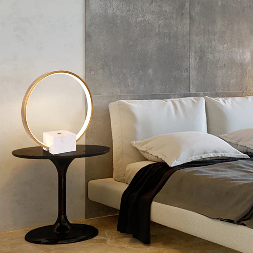 Modern LED Circle Table Lamp in Gold with White Marble Base
