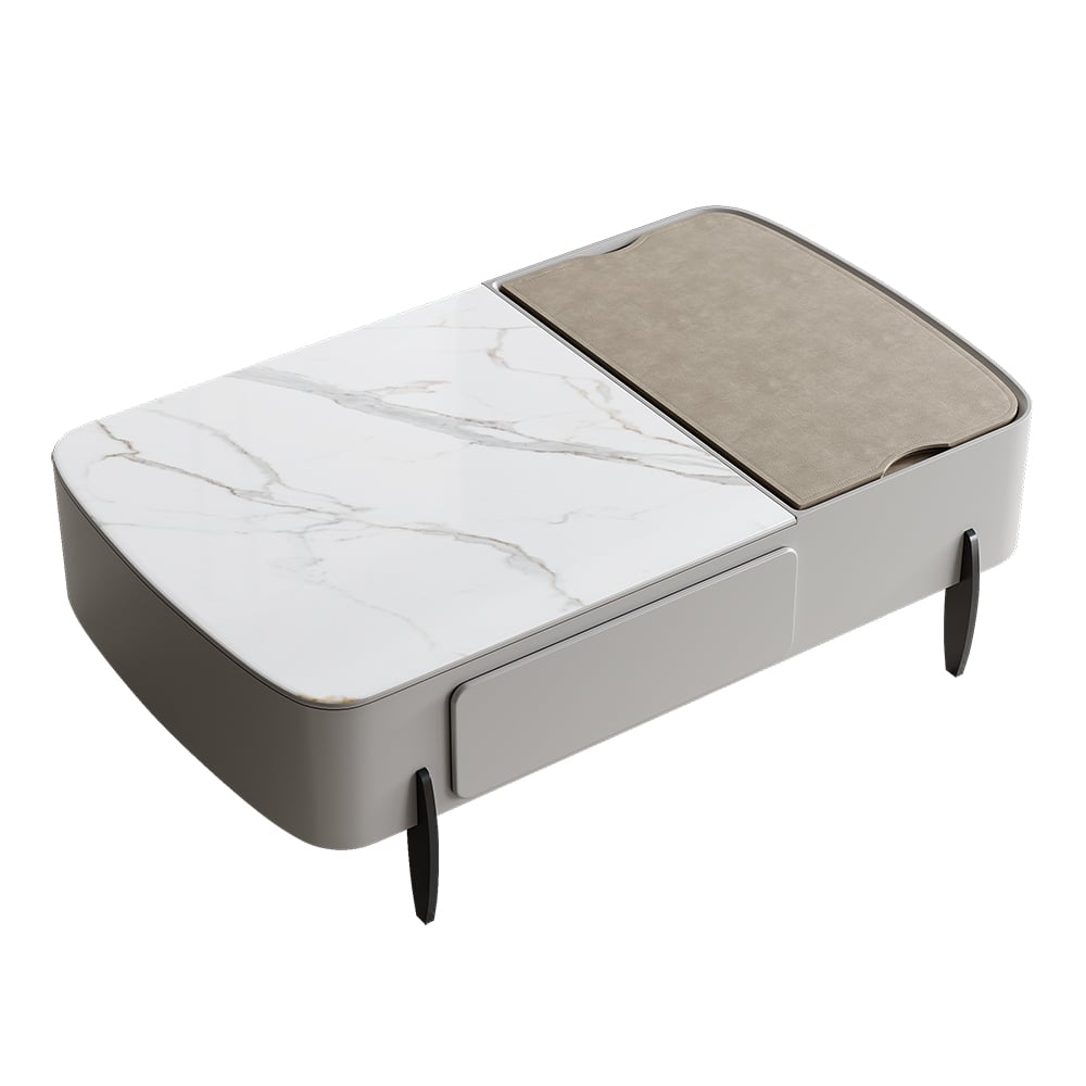 Modern Light Gray Faux Marble Leather Lift Top Coffee Table with Storage