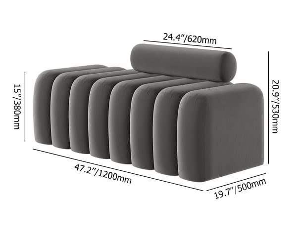 Modern Line Tufted Bench Upholstered Bench with Round Back Gray