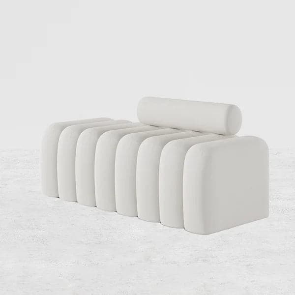 Modern Line Tufted Bench Upholstered Bench with Round Back White