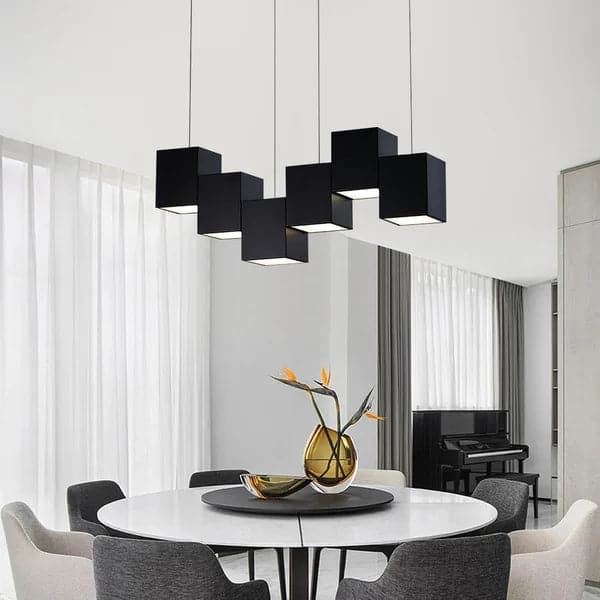 Modern Linear Black Kitchen Island Light 6-Light Square Pendant Light