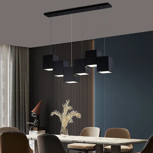 Modern Linear Black Kitchen Island Light 6-Light Square Pendant Light