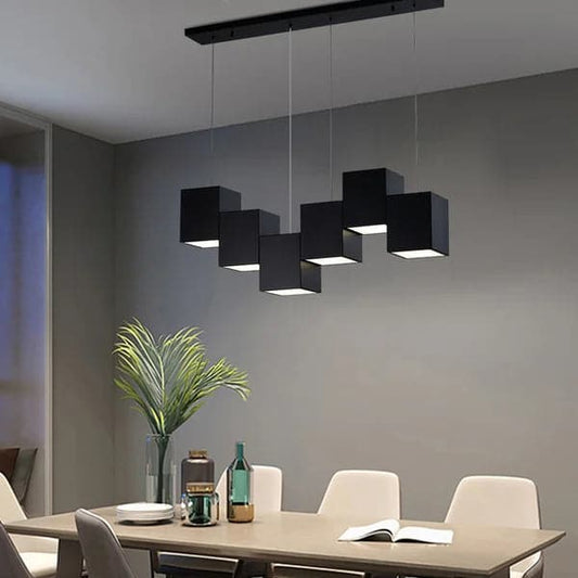 Luminaire suspendu carré à 6 lumières pour îlot de cuisine noir linéaire moderne