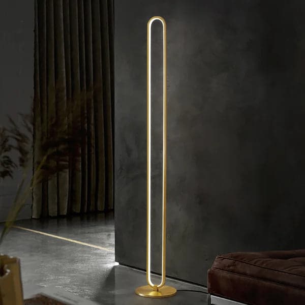 Modern Linear LED Floor Lamp Gold Metal Base Brass Standing Lamp