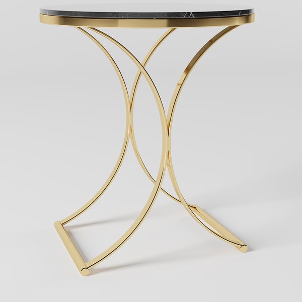 Modern Luxurious Round Black Marble Stone Side Table X-Base End Table in Gold