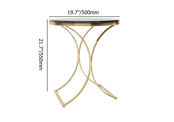 Modern Luxurious Round Black Marble Stone Side Table X-Base End Table in Gold