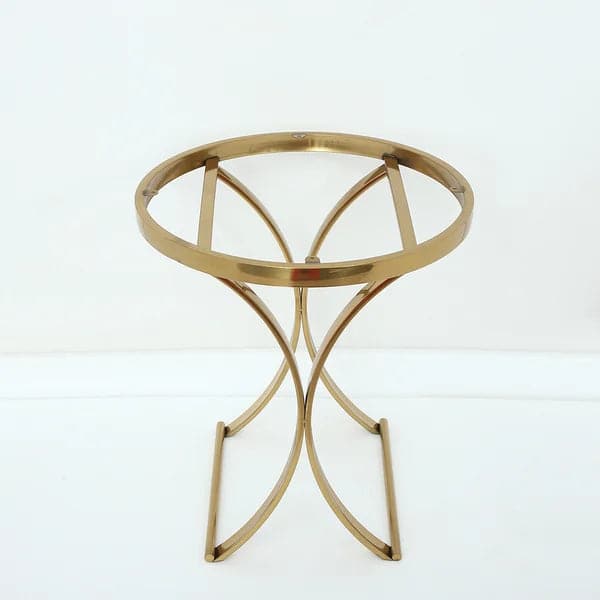 Modern Luxurious Round White Marble Stone Side Table X-Base End Table in Gold