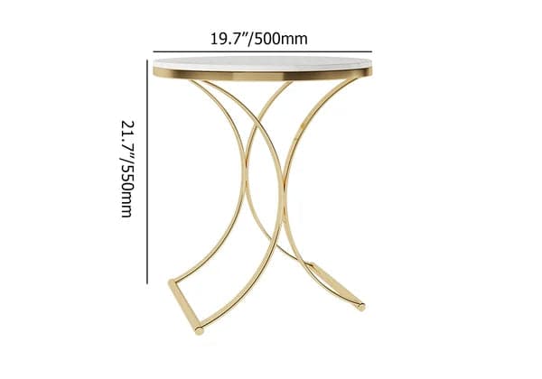 Modern Luxurious Round White Marble Stone Side Table X-Base End Table in Gold