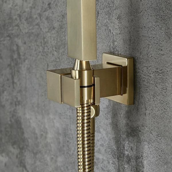 Système de douche mural de luxe moderne de 8 pouces en laiton massif avec douchette à main en or brossé