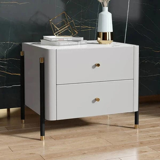 Modern Luxury Gray Nightstand 2-Drawer Bedside Table with Sintered Stone Top