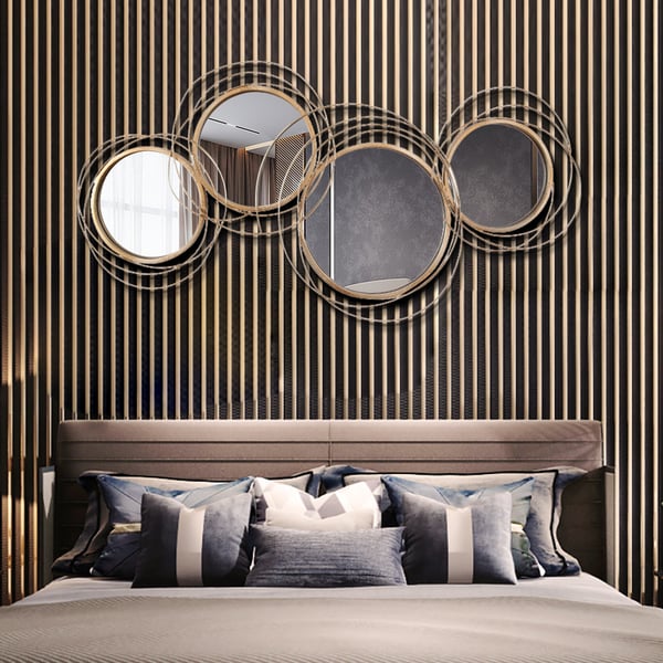 Modern Luxury Large Gold Round Wall Mirror Creative 3D Overlapping 4 Rings Metal Decor