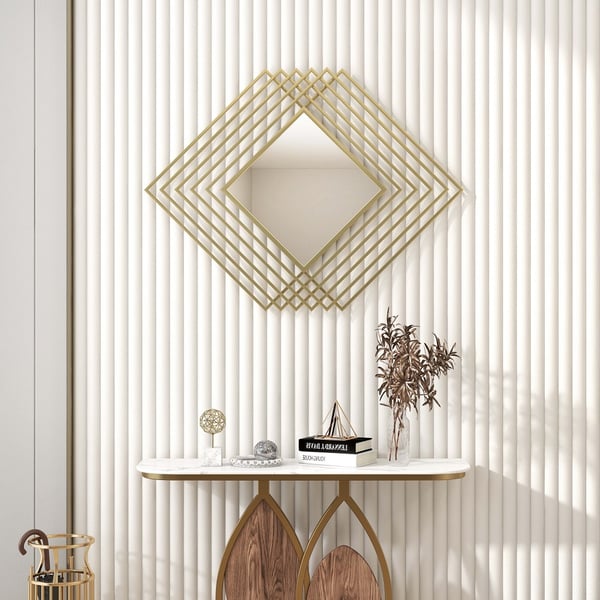 Modern Luxury Overlapping Geometric Rhombus Gold Metal Wall Mirror