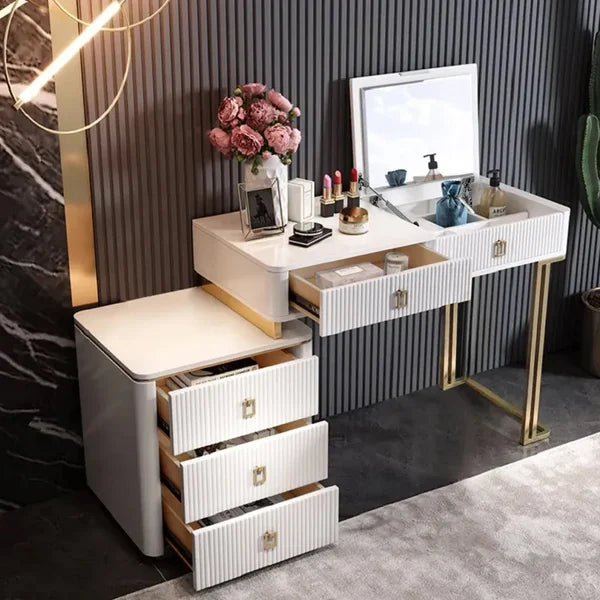 Modern Makeup Vanity Expandable Dressing Table with Cabinet Mirror Included