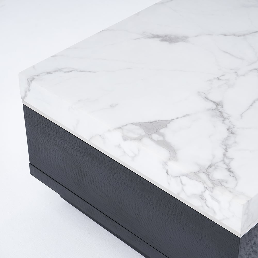 Modern Marble Coffee Table Black & White with Storage & Drawers in Wood