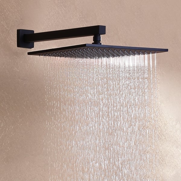 Modern Matte Black Wall Mounted 12" Rainfall Showerhead & Handheld Shower Set with Six Body Spray Jets Thermostatic Solid Brass