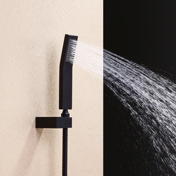 Modern Matte Black Wall Mounted 12 Rainfall Showerhead & Handheld Shower Set with Six Body Spray Jets Thermostatic Solid Brass