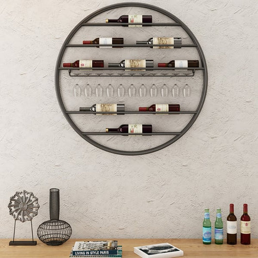 Modern Metal Black Round Wine Rack Wall Mounted Wine Rack Glass Rack