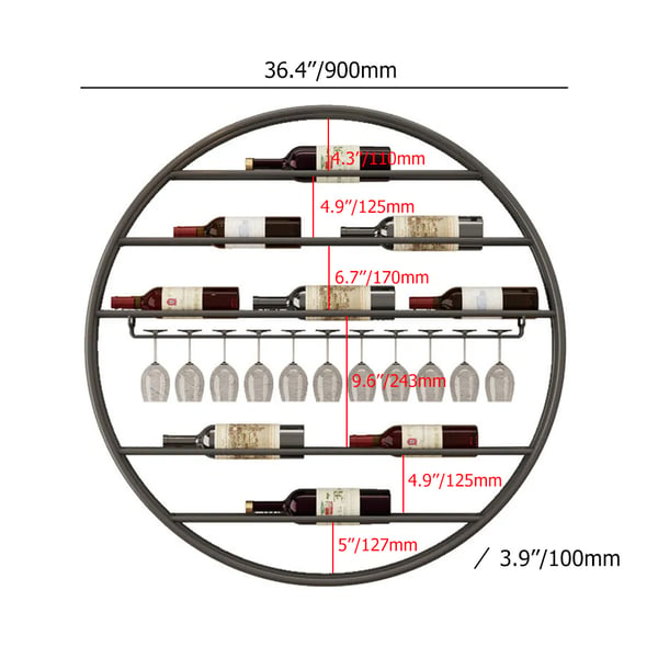 Casier à vin rond noir en métal moderne casier à vin mural casier à verre