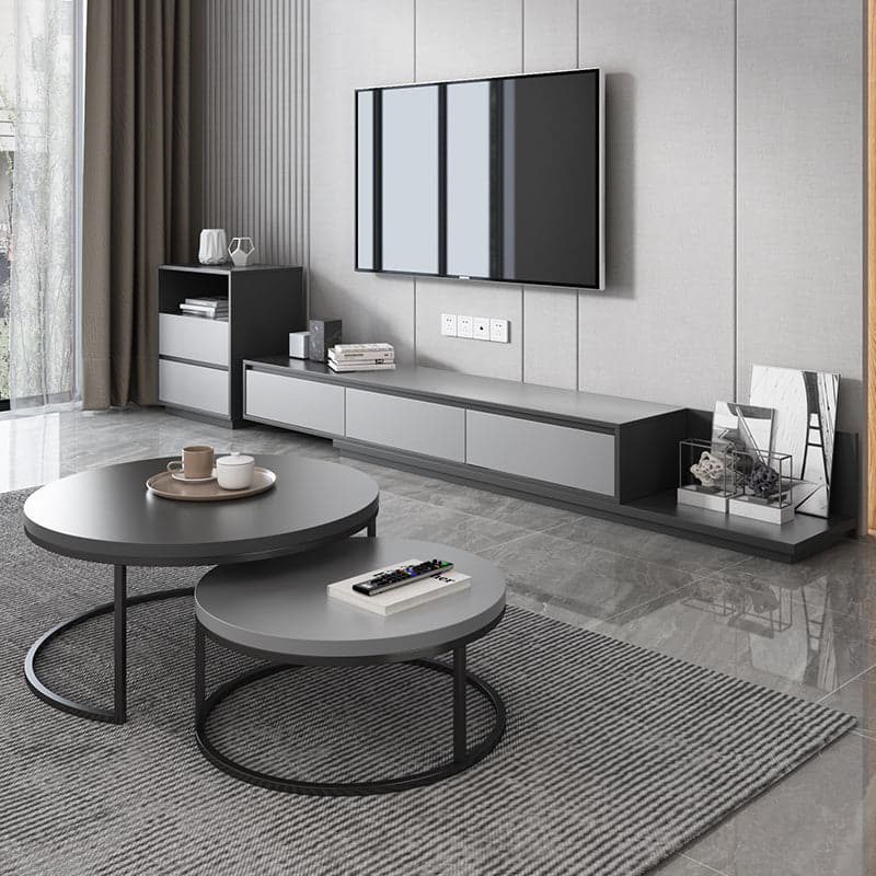 Modern Gray Retractable TV Stand Extendable Media Console with 3 Drawers Up to 120 Inches#Dark Gray & Light Gray