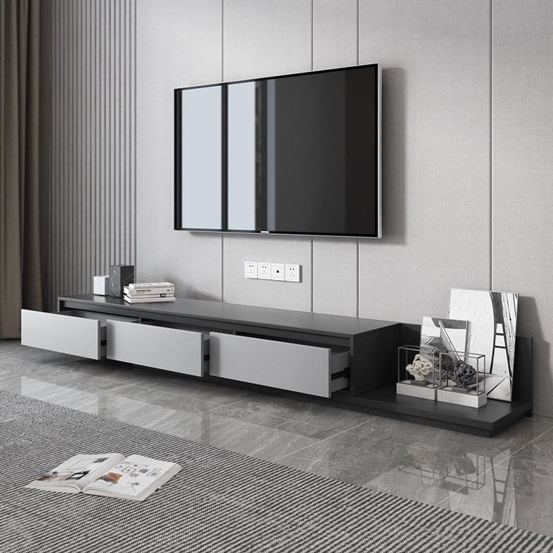 Modern Gray Retractable TV Stand Extendable Media Console with 3 Drawers Up to 120 Inches#Dark Gray & Light Gray