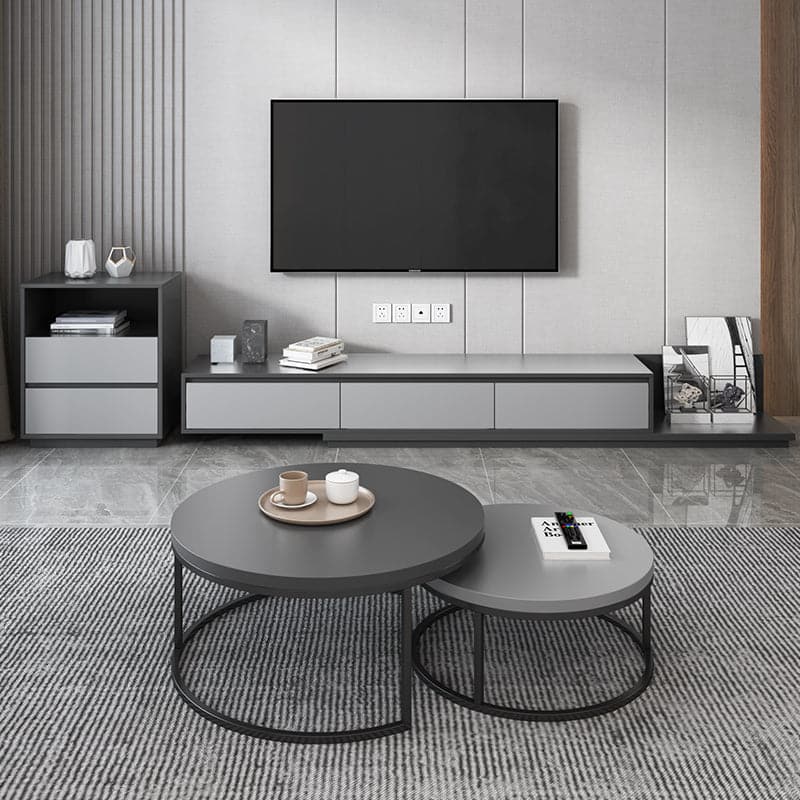 Modern Gray Retractable TV Stand Extendable Media Console with 3 Drawers Up to 120 Inches#Dark Gray & Light Gray