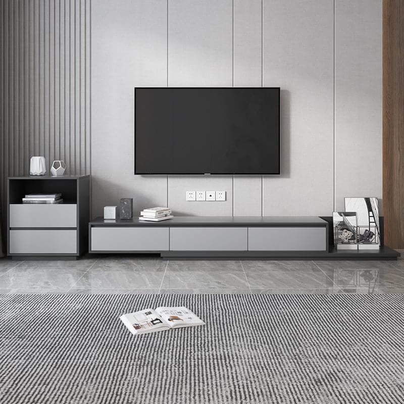 Modern Gray Retractable TV Stand Extendable Media Console with 3 Drawers Up to 120 Inches#Dark Gray & Light Gray