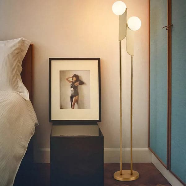 Modern Minimalist Torchiere Floor Lamp 2-Light with Glass Shade & Gold Metal