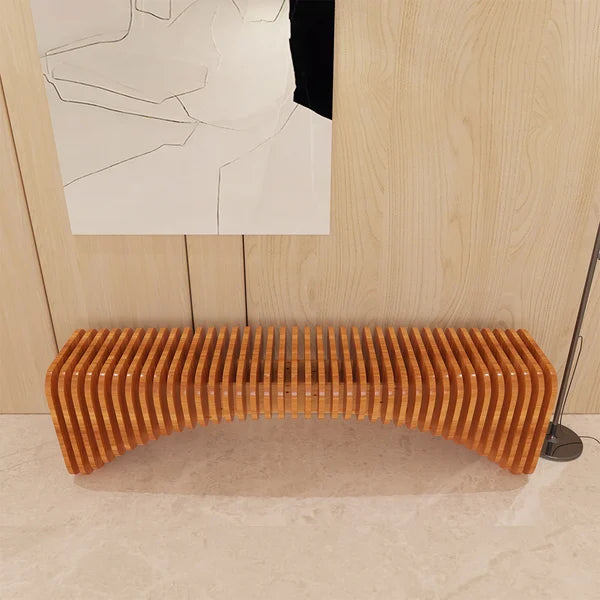 Surface linéaire verticale incurvée en bois naturelle moderne de banquette d'entrée