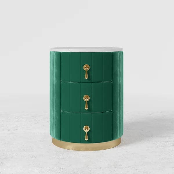 Modern Nightstand Green Round Nightstand with 3 Drawers Nightstand with Storage