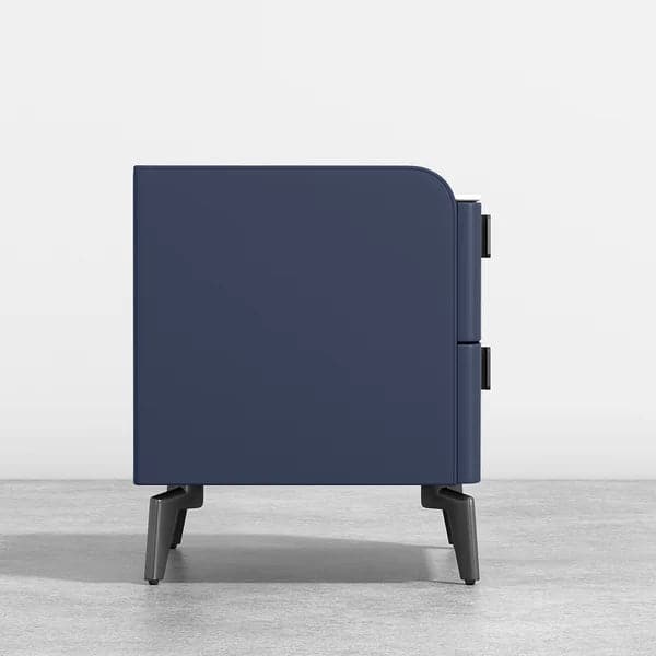 Modern Nightstand with 2 Drawers Bedroom Nightstand in Deep Blue Faux Marble Top