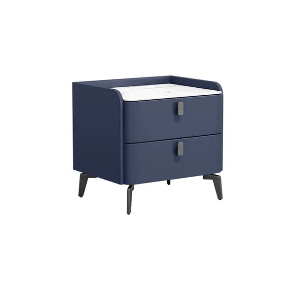 Modern Nightstand with 2 Drawers Bedroom Nightstand in Deep Blue Faux Marble Top