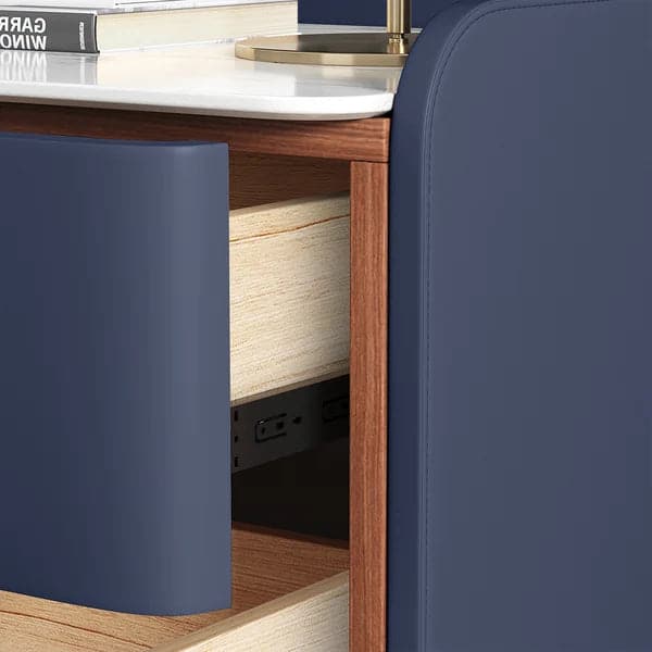 Modern Nightstand with 2 Drawers Bedroom Nightstand in Deep Blue Faux Marble Top