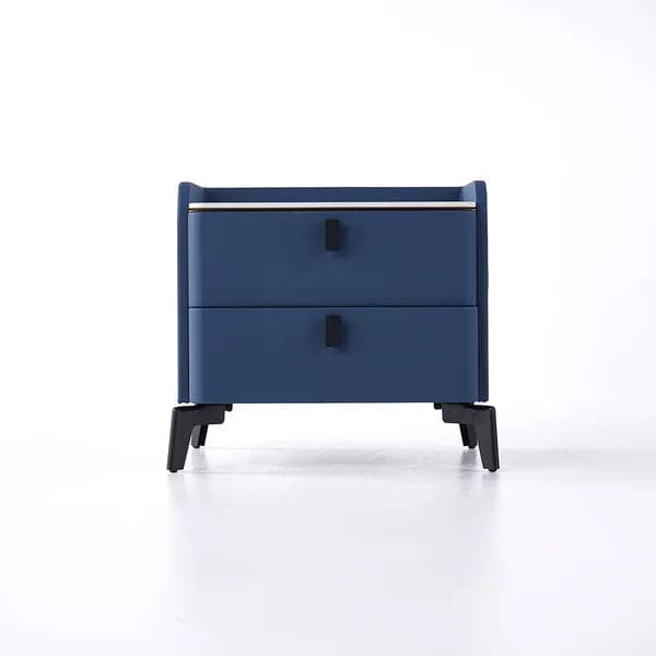 Modern Nightstand with 2 Drawers Bedroom Nightstand in Deep Blue Faux Marble Top