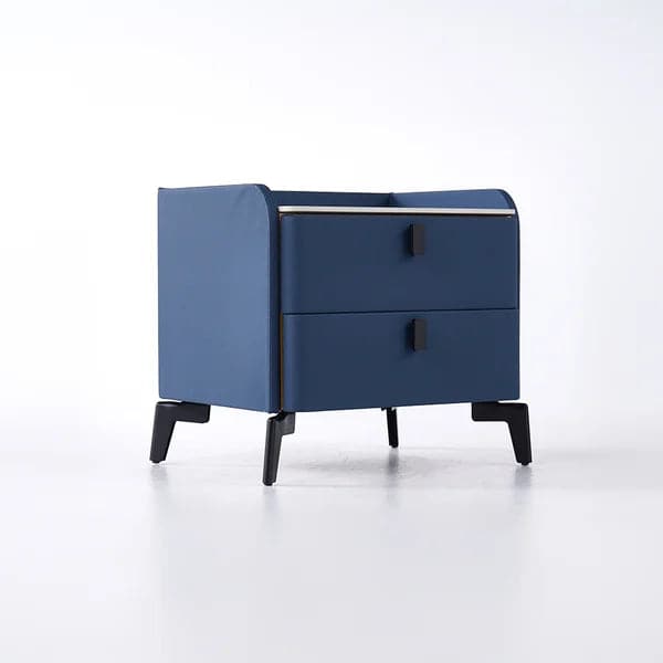 Modern Nightstand with 2 Drawers Bedroom Nightstand in Deep Blue Faux Marble Top