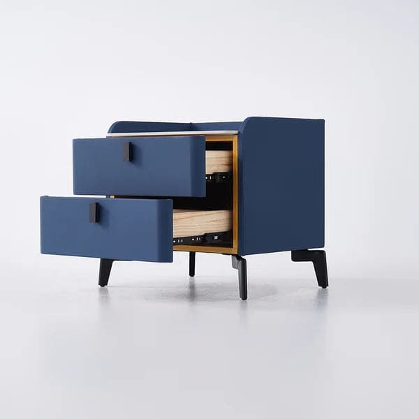 Modern Nightstand with 2 Drawers Bedroom Nightstand in Deep Blue Faux Marble Top