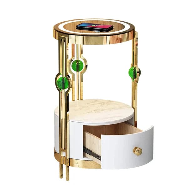 Modern Nightstand with LED Light Bedside Table with Wireless Charging & USB Port