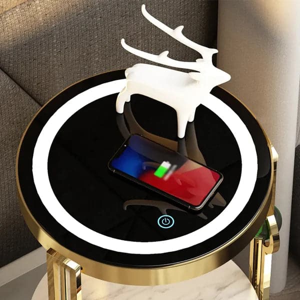 Modern Nightstand with LED Light Bedside Table with Wireless Charging & USB Port