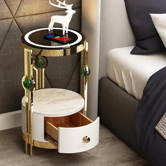 Modern Nightstand with LED Light Bedside Table with Wireless Charging & USB Port