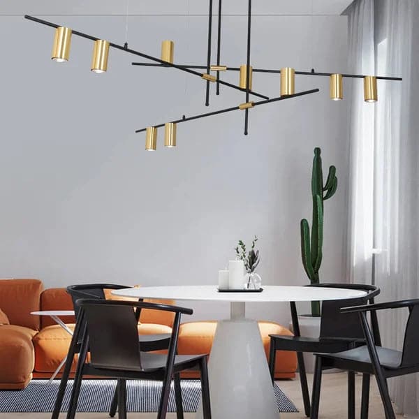 Lampe suspendue nordique moderne à 9 lumières, cylindre doré réglable, branche noire