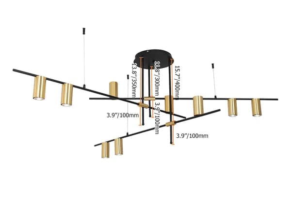 Lampe suspendue nordique moderne à 9 lumières, cylindre doré réglable, branche noire