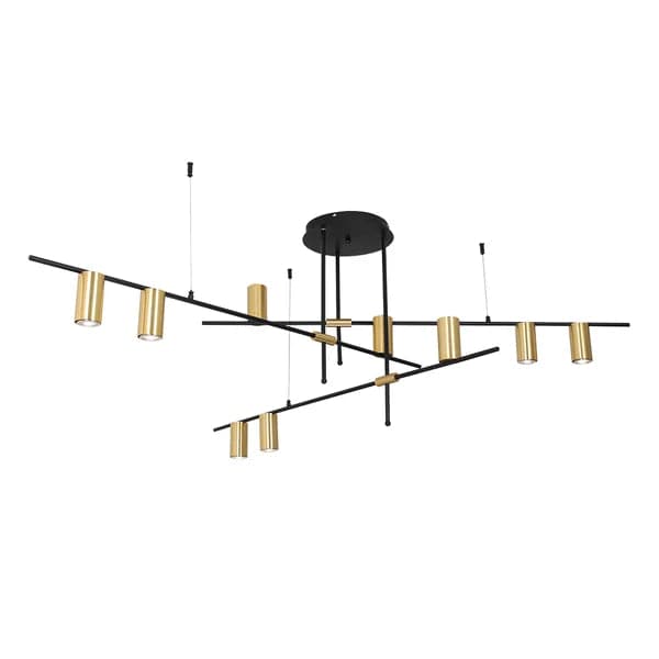 Modern Nordic Gold Cylinder Adjustable Black Branch 9-Light Pendant Light