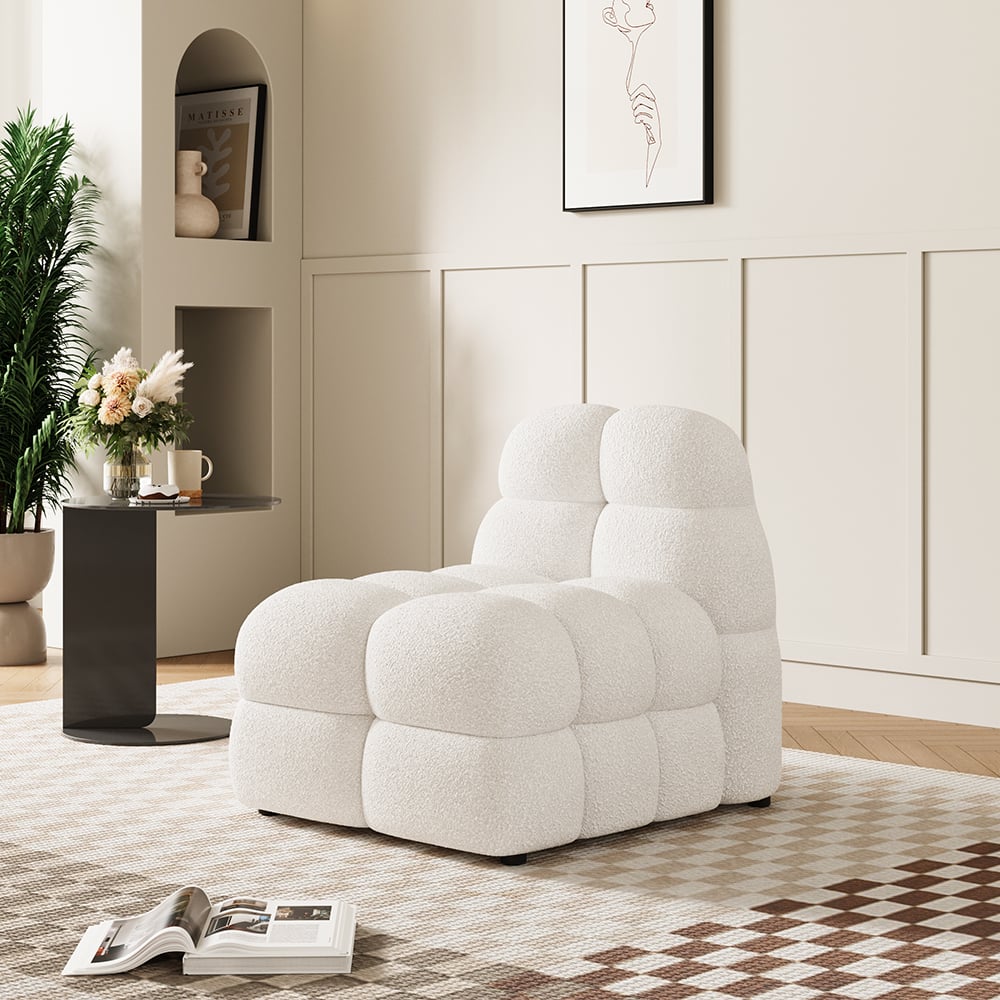 Modern Off-White Cream Boucle Accent Chair Cloud Lounge Chair Soft Cushion