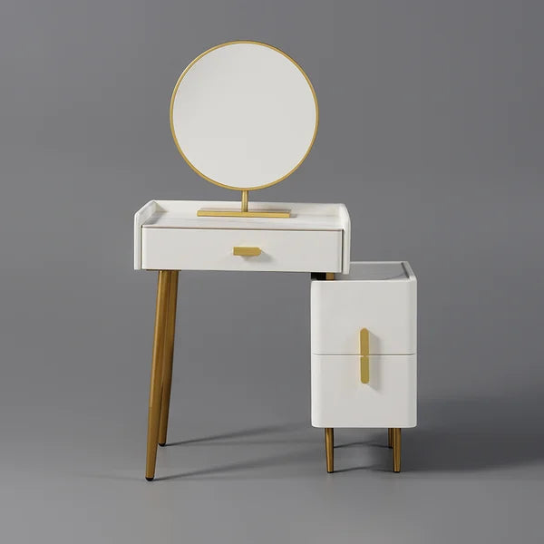 Coiffeuse de maquillage moderne blanc cassé avec miroir et table d'appoint