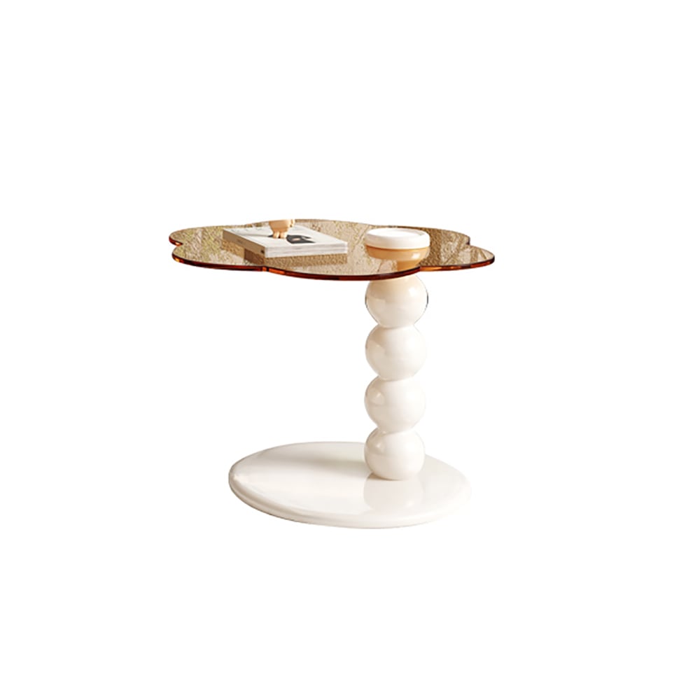 Modern Off-white Rotatable Coffee Tables 2-Piece Tea Glass Side Table with 2 Drawers