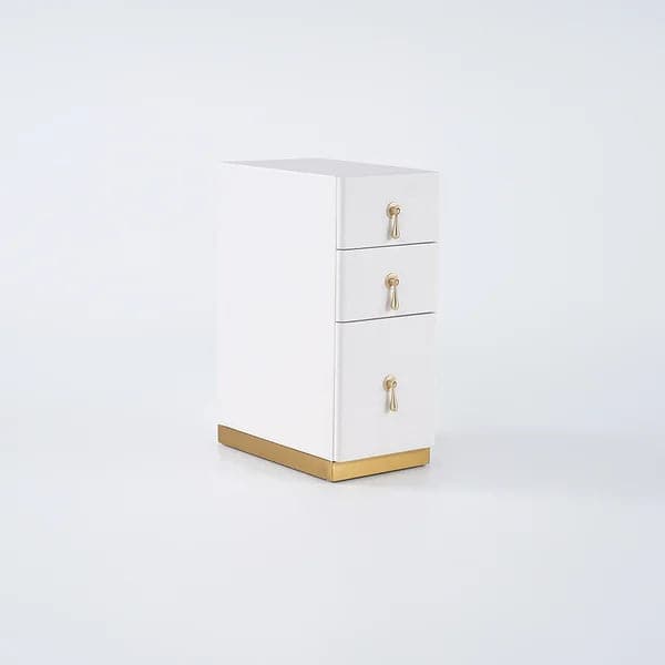 Modern Off White 3-Drawer Nightstand Narrow Bedside Table with Faux Leather Upholstery