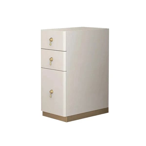 Modern Off White 3-Drawer Nightstand Narrow Bedside Table with Faux Leather Upholstery