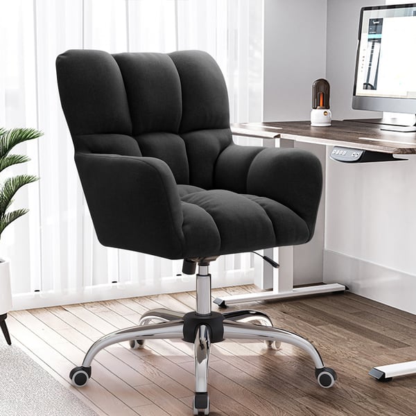 Modern Office Chair Upholstered Cotton & Linen Swivel Task Chair Height Adjustable